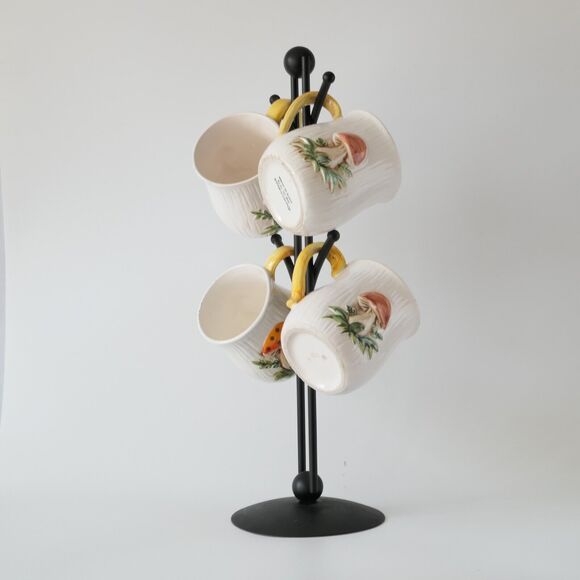 Sears Roebuck Japan Merry Mushroom 4 Mugs Creamer Stand MCM Retro Grannycore - Picture 1 of 15